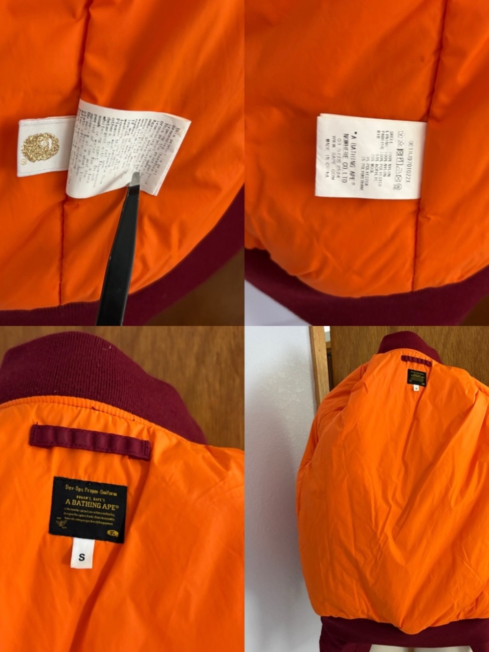 BAPE SHARK sz S Red Maroon Padded Bomber Jacket Bathing Ape Japan - Picture 16 of 16